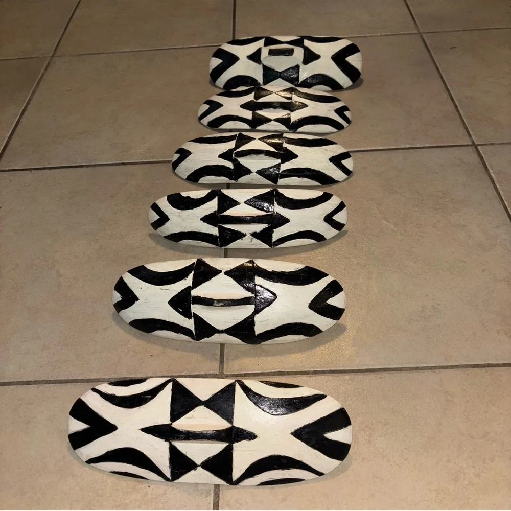 6 African Tutsi Tribe Inspired Painted Wood Shields Tribal Wall Art Geometric